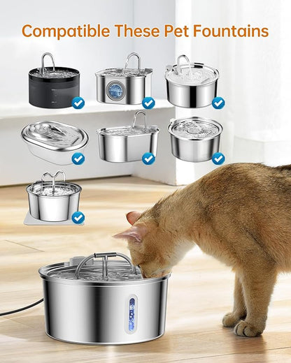 Cat Water Fountain Filter, Filters Replacement for 108Oz/3.2L&amp;67Oz/2L&amp;135Oz/4L Stainless Steel Pet Water Drinking Fountain, Dog Indoor Water Dispenser Fountain Carbon Filter (8 Filters &amp; 8 Sponges)