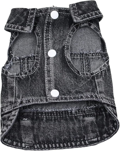 Puppy Clothes for Small Dogs Boy,Classic Western Denim Dog Coat,Dog Jeans Jacket with Leash D-Ring,Pet Cat Costumes,Cooling Harness Vest for Walking (Black, Medium)