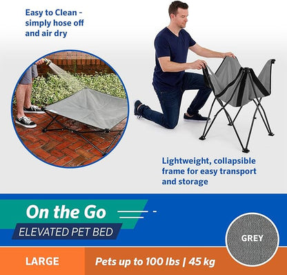 Coolaroo On-The-Go Elevated Dog Bed - Foldable Pop-Up Travel Dog Bed with Breathable, Moisture-Resistant Fabric, Carry Bag Included, Lightweight &amp; Portable, Steel Gray, Large
