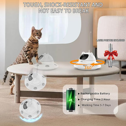 Cat Laser Toy,3-in-1Interactive Cat Toys Automatic Cat Toy with 360° Random Laser &amp; Interactive Feather - 5 Laser PatternsUSB Rechargeable Motion Activated Moving - Fun Toys for Indoor Cats &amp; Kittens