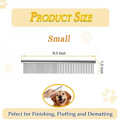 Dog Comb and Cat Combs Stainless Steel Teeth, Grooming Tool for Long &amp; Short Hair, Dematting Comb for Dogs, Removes Tangles &amp; Knots (Small Silver)