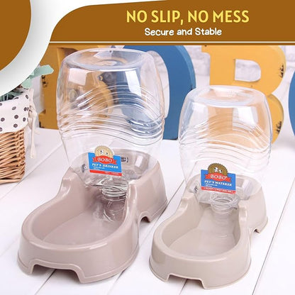Flexzion Automatic Gravity Pet Waterer for Cat &amp; Dog - Non-Skid &amp; Easy-Clean Auto Replenish Water Dispenser Drinking Bowl (1/4 Gallon/ 900ml), Beige