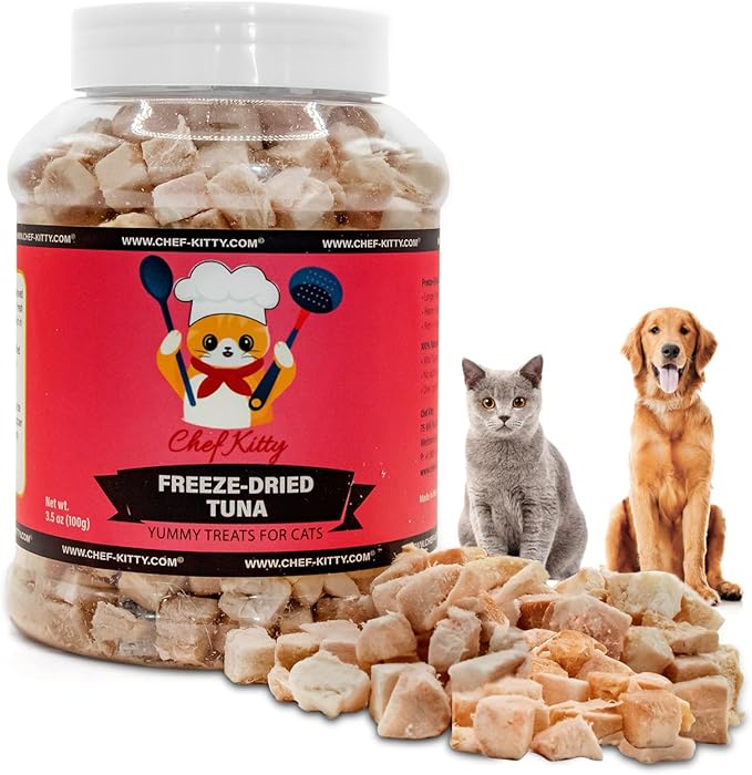 Freeze-Dried Tuna Treats for Cats &amp; Dogs – 100% Wild Caught, Single Ingredient, High-Protein, Healthy Snack – No Additives or Preservatives – 7.4oz - Inspected &amp; Tested in USA