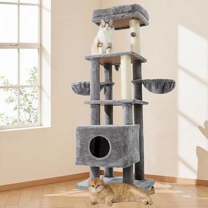 Gardner Pet 65in Heavy Duty Cat Tree Tower for Large Cats, Multi-Level Cat Furniture with Replaceable Sisal Scratching Post, Hammock | Extra-Large Platform &amp; Condo (Grey)