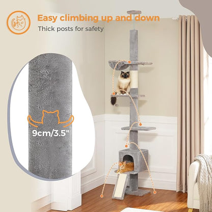 PEQULTI Floor to Ceiling Cat Tree, Tall Cat Tower, Adjustable Height (83&