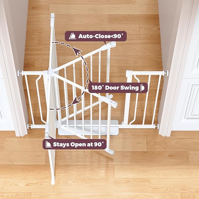 34" Extra Tall Baby Gate for Stairs, Auto Close Stroller Friendly Dog Gate Indoor for Doorways, Pressure Mounted 29"-40" W Baby Gate, Easy Walk Through Gate for Children &amp; Pets, White