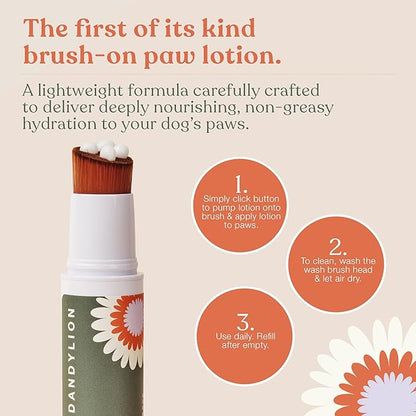 Dandylion Soft Paws | Paw Lotion with Brush | Dog Paw Balm Hydrating Alternative | Vet-Approved, Lick-Safe &amp; Fragrance-Free | pH-Balanced for Itchy, Dry, Cracked Paws, Small &amp; Large Dogs 0.6 fl oz