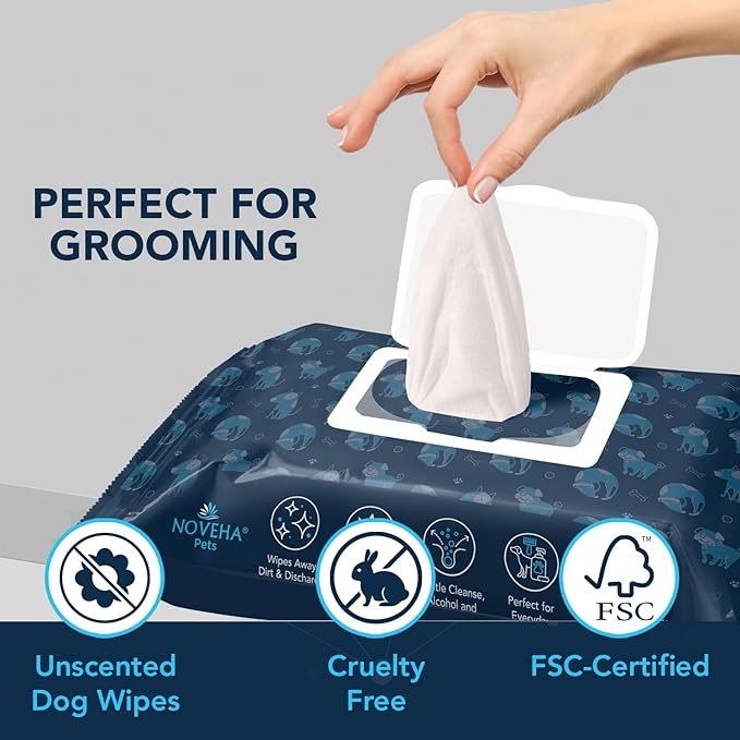NOVEHA Dog Wipes - Odor Eliminating and Cleaning Grooming Wipes for Dog&