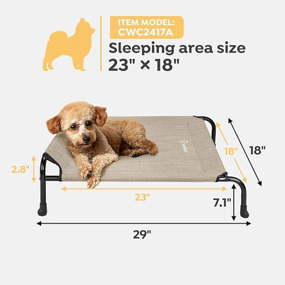Veehoo Original Elevated Dog Bed - Outdoor Raised Cot for Small Dogs, One-Sided Raised Headboard Cooling Pet Sleeping Training Cot, Non-Slip &amp; Breathable, M, CWC2417A