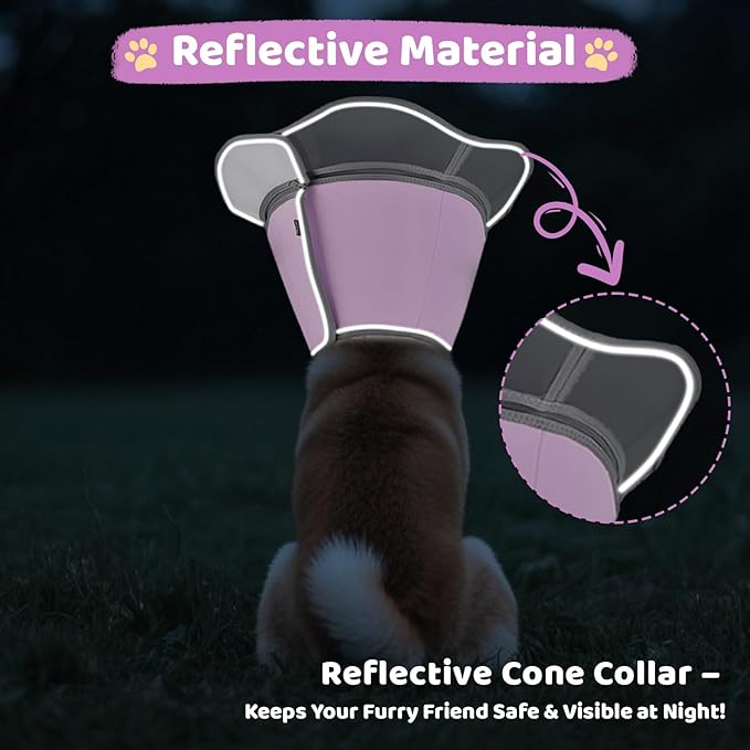 Soft Dog Cone Collar After Surgery Recovery,Adjustable E-Collar with Removable Shield,Lightweight,Breathable Anti-Licking Protective Cone for Large,Medium,Small Pets (Rose Pink, L (Neck:15.5&