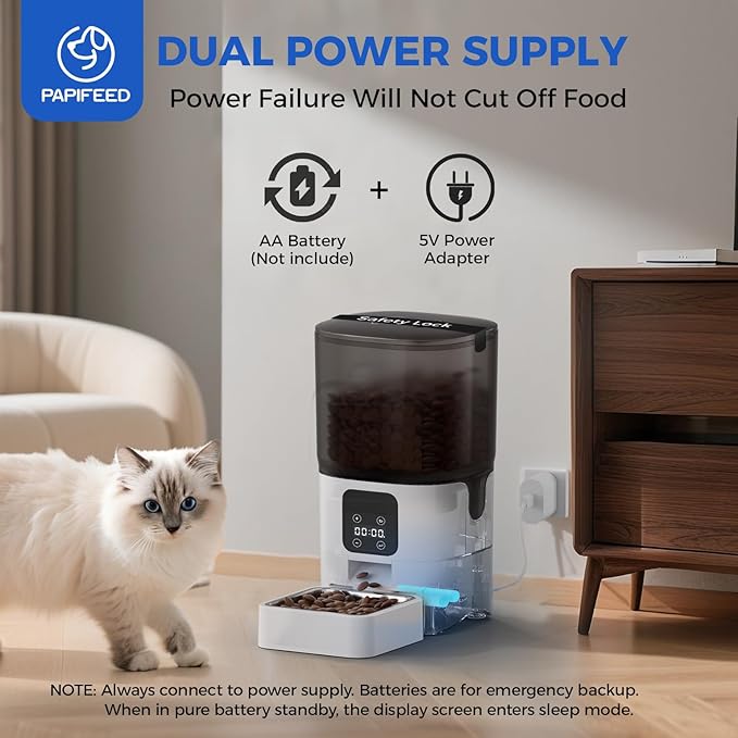 PAPIFEED 6L Automatic Cat &amp; Small Dog Feeder - Programmable Pet Feeder with 36 Daily Meals, Detachable Stainless Steel Bowl, 25 Cup Capacity Smart Food Dispenser for Easy Cleaning