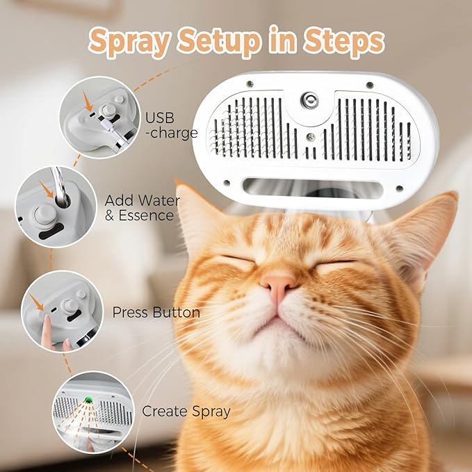 Cat Steam Brush with 600W High-Power Pet Dryer, Pet Spray Hair Removal Comb, 5 in 1 Cat &amp; Dog Brush for Shedding, Includes Shampoo(Wired)