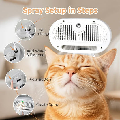 Cat Steam Brush with 600W High-Power Pet Dryer, Pet Spray Hair Removal Comb, 5 in 1 Cat &amp; Dog Brush for Shedding, Includes Shampoo(Wired)