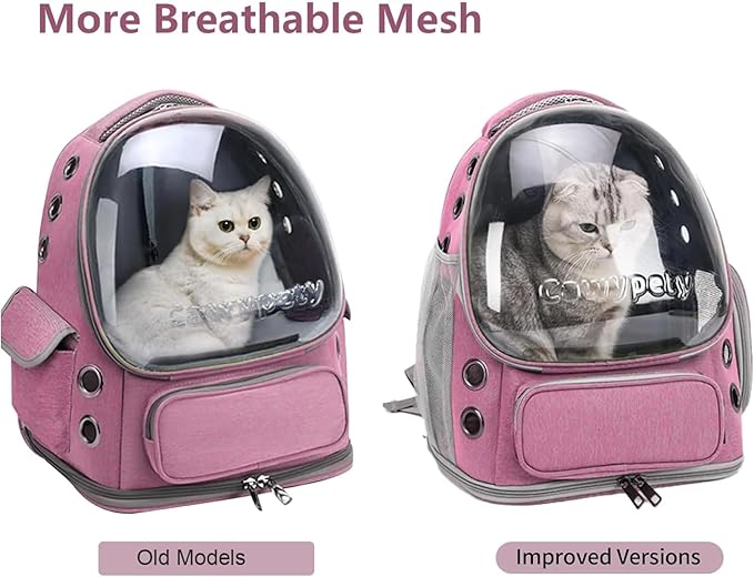 Cat Backpack Carrier, Breathable Cat Carrier Large Space Bubble Pet Backpack for Kitty Small Dog up to 15lbs, Transparent &amp; Foldable Pet Carrier for Travel Hiking（Pink）