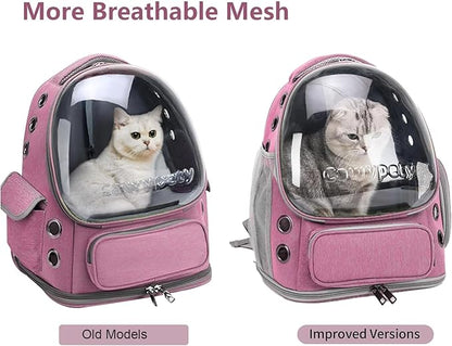Cat Backpack Carrier, Breathable Cat Carrier Large Space Bubble Pet Backpack for Kitty Small Dog up to 15lbs, Transparent &amp; Foldable Pet Carrier for Travel Hiking（Pink）