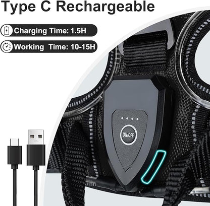 Taglory Light Up Dog Harness, Rechargeable No Pull Dog Vest with 3 Lightning Modes, Reflective Dog Harness with 2 Leash Clips &amp; 4 Adjustable Slide Strips for Large Dogs, Black-Blue, L
