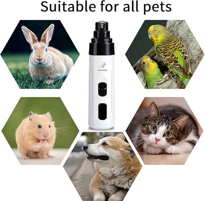 Electric Dog Nail Grinder - USB Rechargeable Electric Nail Trimmer with 3 Diamond Grinding Heads for Small to Large Dogs &amp; Cats