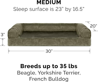 Furhaven Cooling Gel Dog Bed for Medium/Small Dogs w/ Removable Bolsters &amp; Washable Cover, For Dogs Up to 35 lbs - Faux Fur &amp; Velvet Sofa - Dark Sage, Medium