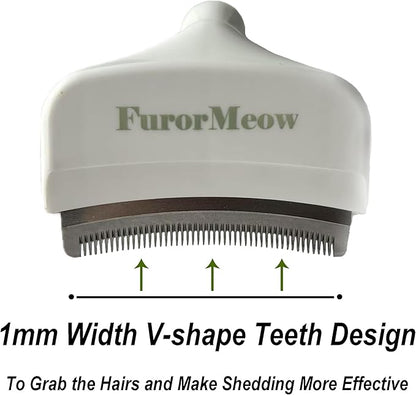 Pet Deshedding Tool with Curve Blade, Cat Grooming Brush, Tight V-shaped Teeth Shedding Comb for Cat and Small Dog (White, Small)
