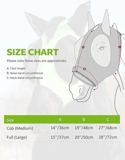 Harrison Howard Horse Fly Mask with Forelock Opening Stretch Breathable and Comfortable for Horses UV -Protection Fluorescent Yellow L