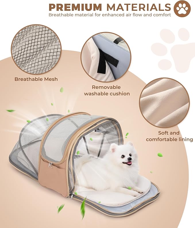Expandable Pet Carrier Backpack, Cat Carrier Backpacks with Breathable Mesh for Cats Small Dogs Puppies Up to 25 Lbs Airline Approved Waterproof Travel Carrier with Safety Buckle for Hiking &amp; Flights