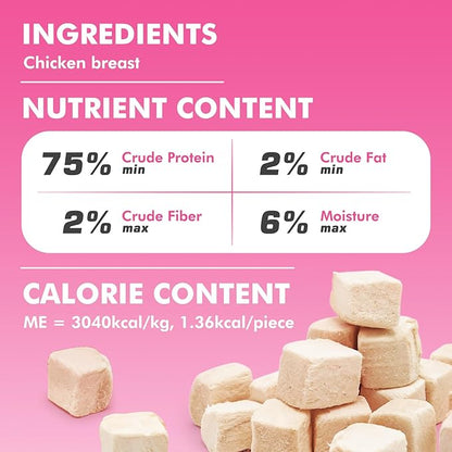 Freeze Dried Cats &amp; Dogs Raw Treats, All Natural Single Ingredient Chicken Breast, High Protein Healthy Pet Training Treats or Food Topper, 6 oz