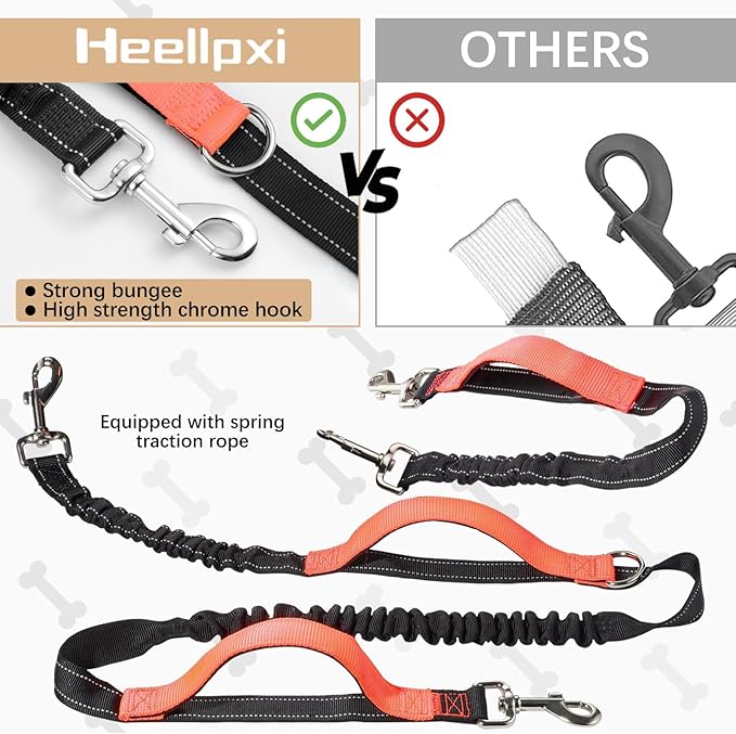 Hands-Free Waist Leash with Pouch for Two Dogs: Reflective Stitching, Dual Handle &amp; Bungee Retractable Design – Ideal for Medium to Large Dogs (Orange) – Dog Walking Accessories
