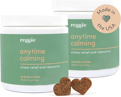 Reggie Anytime Calming Chews for Dogs | Natural Calming Dog Treats to Reduce Hyperactivity, Separation Anxiety, &amp; Stress | Vet-Approved &amp; Ideal for All Ages, Breeds, and Sizes (120 Count)