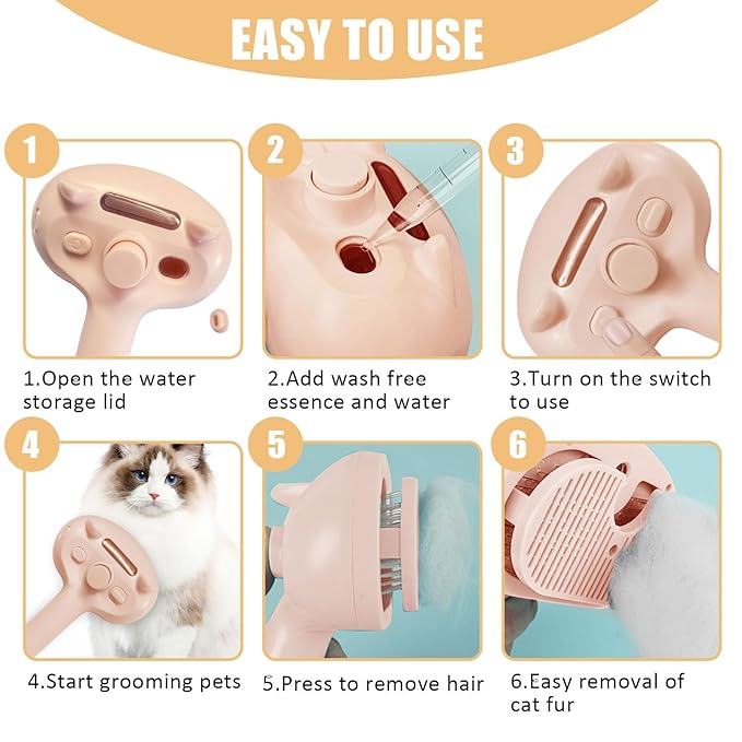 Cat Steam Brush for Shedding, Pet Steam Brush for Dog with Release Button,Anti-Static Pet Spray Hair Removal Comb,Cat Spray Comb for Long &amp; Short Haired Pets,Pink