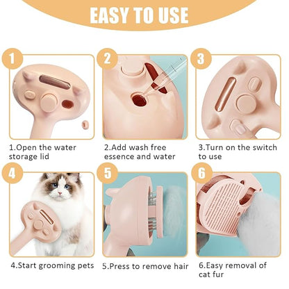 Cat Steam Brush for Shedding, Pet Steam Brush for Dog with Release Button,Anti-Static Pet Spray Hair Removal Comb,Cat Spray Comb for Long &amp; Short Haired Pets,Pink
