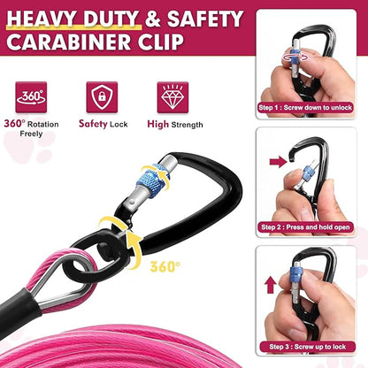 Snagle Paw Dog Leads for Yard 70FT-1000LBS Break Strength,Heavy Duty Tie Out Cable for Dogs with Swivel Lockable Hook &amp; Spring,Chew Proof Dog Chain for Outside,Dog Run Cable for Medium Large Dogs