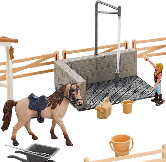 Peagrav Horse Stable Playset with Rider &amp; Horses - Toy Figures for Boys &amp; Girls, Ages 3-8