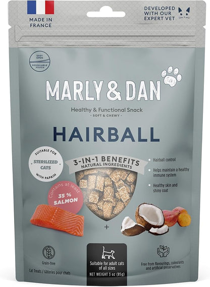 Marly &amp; Dan Salmon Treats for Cats with Brewers Yeast &amp; Coconut, Hairball Recipe, 3-oz Bag