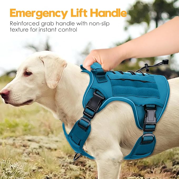 Heavy-Duty Tactical Dog Harness for Large Dogs, No Pull Adjustable Reflective Pet Vest with Molle System, K9 Military-Grade Control for Service Training, Outdoor &amp; 10+ Breeds, Blue, XX-Large