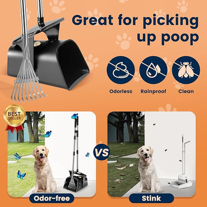 Pooper Scooper for Large Dogs Heavy Duty Swivel Bin &amp; Rake with 20 Waste Bag for Large Medium Small Dogs, Easy to Clean Pet Waste Use on Grass, Dirt, Gravel or Flats