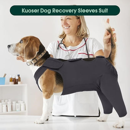 Kuoser Dog Surgery Recovery Suit - Thigh Wound Protective Sleeve for Female &amp; Male Dogs, Pet Surgical Onesie for Spay/Neuter, Gray XL