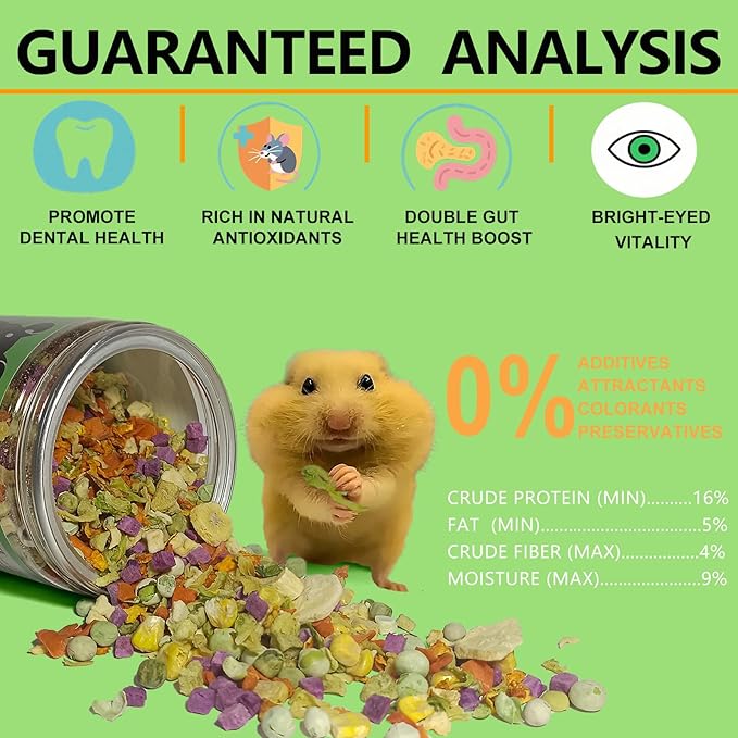 Natural Fruit &amp; Veggie Mix - 6oz Hamster Food Mix, Freeze-Dried Treats for Hamsters, Guinea Pigs, Chinchillas - Supports Healthy Digestion and Teeth,Daily Snack