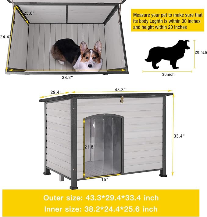 Aivituvin Large Dog House Outdoor Indoor Weatherproof Dog House for Small &amp; Medium &amp; Large Dogs with Unique All-Around Iron Frame＆Raised Feet（White）