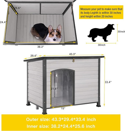 Aivituvin Large Dog House Outdoor Indoor Weatherproof Dog House for Small &amp; Medium &amp; Large Dogs with Unique All-Around Iron Frame＆Raised Feet（White）