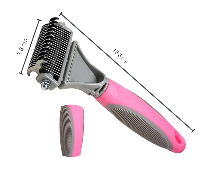 3-in 1 Dog &amp; Cat Grooming Supplies- Self-cleaning Slicker Brush, Deshedding Rake Comb, And Finger Toothbrush For Dogs &amp; Cats | Perfect For Pet Grooming Kit, Dematting And Dental Tool (pink)