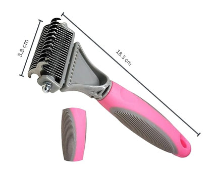 3-in 1 Dog &amp; Cat Grooming Supplies- Self-cleaning Slicker Brush, Deshedding Rake Comb, And Finger Toothbrush For Dogs &amp; Cats | Perfect For Pet Grooming Kit, Dematting And Dental Tool (pink)
