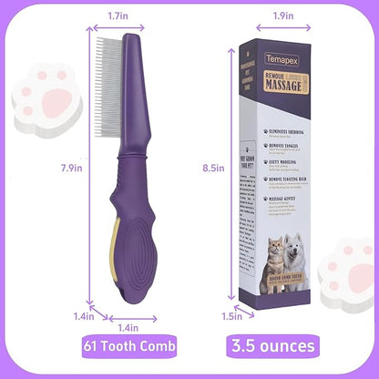 Pet Comb for Dogs &amp; Cats with Long &amp; Short Stainless Steel Metal Teeth For Shedding and Tangles, Non-Slip &amp; Anti-Static Rubber Handle, Safe &amp; Gentle Pet Grooming Comb