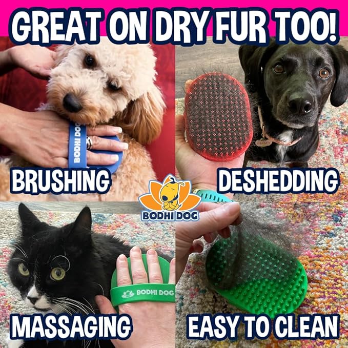 Bodhi Dog Shampoo Brush - Pet Grooming &amp; Bath Supplies for Cats and Dog Bath Brush for Long &amp; Short Hair - Premium Scrubber for Shower, Bathing &amp; Massage - (One Pack, Pink)