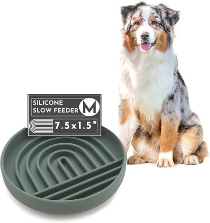 The Slowdown Bowl Silicone Slow Feeder for Dogs &amp; Puppies, Slow Eating, Modern Lick Mat Design, Reduces Gulping, Fits 2 Cups 7.5” Across x 1.5” Tall, Mealtime Challenge, Medium-Spruce