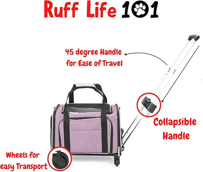 Airline Approved Expandable Premium Pet Carrier on Wheels- Two Sided Rolling Carrier- Designed for Dogs &amp; Cats- Extra Spacious Soft Lined Carrier! - Pink (RL-PET-CARRIER-WHEELS)