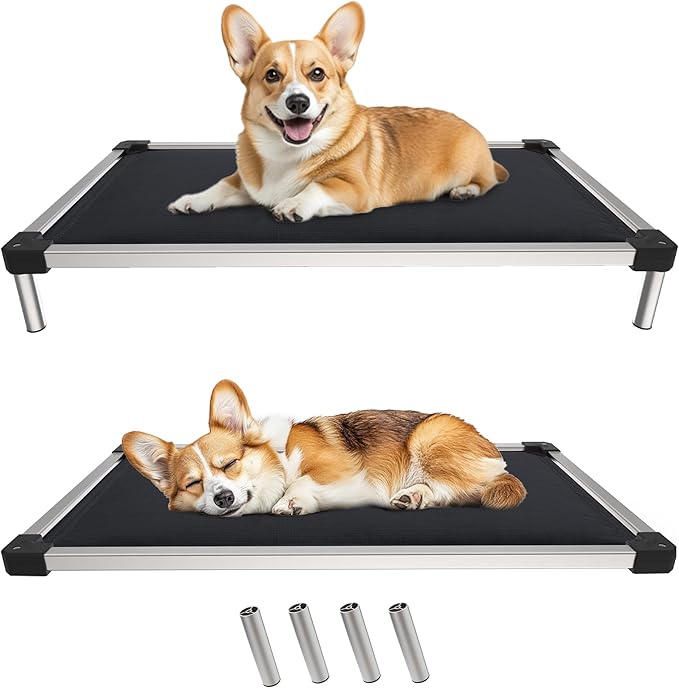 FXW TitanNest Chew-Proof Elevated Dog Bed, Raised Cot for Indoor/Outdoor/Camping Use, Durable &amp; Washable Padded Pet Bed for Medium Dogs, 41.0" L x 27.0" W x 5.0" H, Black