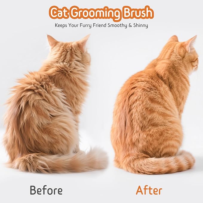 Self Cleaning Slicker Brush, 2-in-1 Cat Brush for Shedding, Skin Friendly Grooming Tool for Long &amp; Medium-Long Hair Pets, Adjustable Bristle Length with Dematting Comb for Cats, Dogs (Orange)