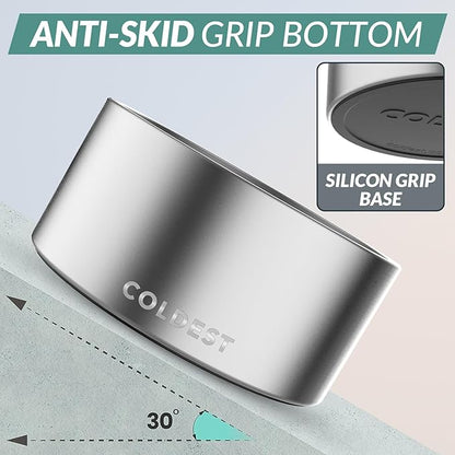 Coldest Dog Bowl - Anti Rust Metal, Non Slip, 3 Layers Insulated Stainless Steel Dog Bowls - Spill Proof &amp; Heavy Duty - Water Bowl for Dogs, Cats, Dish Washer Safe (200 oz, Polished Stainless Steel)