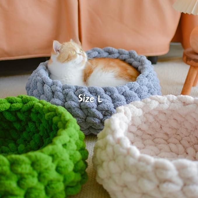 Cat Nest Bed – Premium Handwoven Washable Extra Soft Round Cave House for Indoor Kitten &amp; Kitty, Small &amp; Large (Grayish Blue,Large)