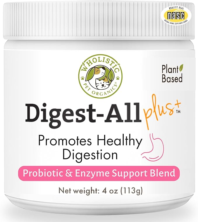 Wholistic Pet Organics Probiotics for Dogs with Digestive Enzymes &amp; Prebiotic Fiber - 4 Oz - Daily Cat &amp; Dog Probiotics for Digestive Health, Anti Diarrhea &amp; Gut Support - Natural Powder Supplement